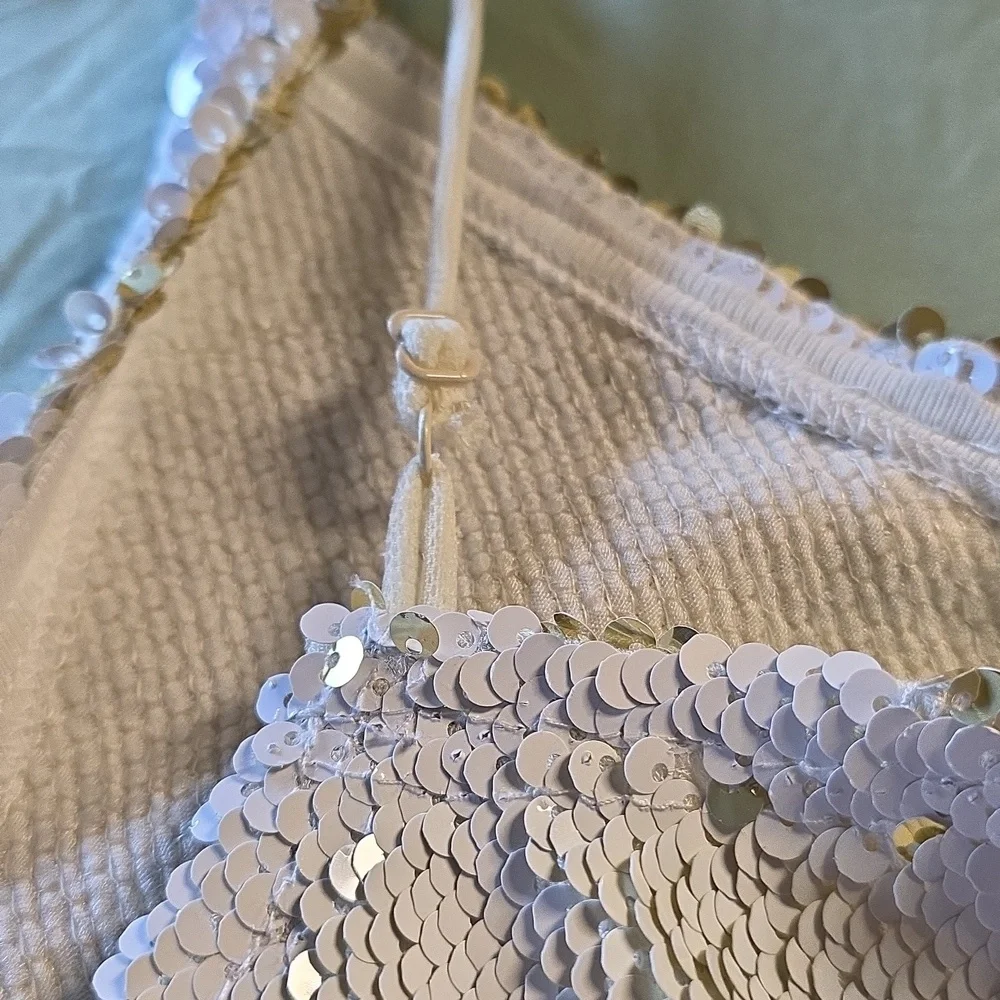 Free People White Gold Sparkle Sequin Mini Dress Size Medium